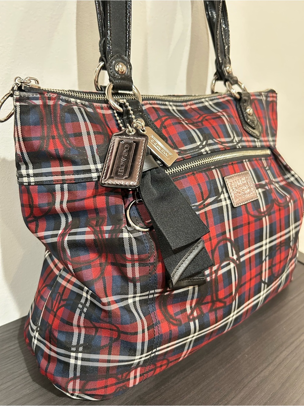 Coach Poppy Tartan Plaid Multi-color Glam Glitter Tote Bag EUC - Picture 7 of 11